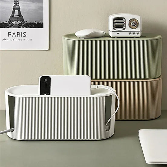 Desktop Plastic Cable Management Storage Boxes Organizer with Lid Wire Tidying Box