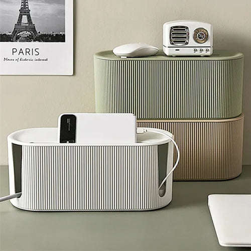 Desktop Plastic Cable Management Storage Boxes Organizer with Lid Wire Tidying Box