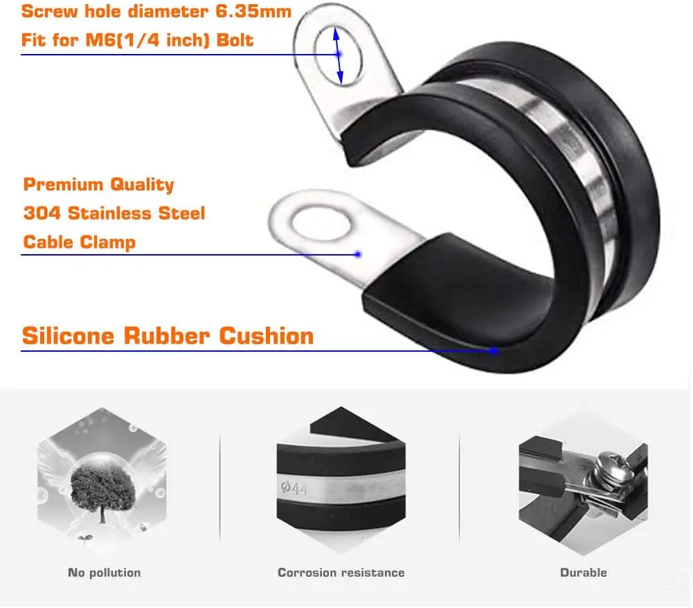 Stainless Steel Cable Clamp Silicone Rubber Cushioned Insulated Pipe Clamp Metal Cable Holder for Pipes Metric
