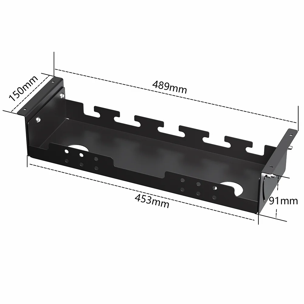 Carbon Steel Under Desk Cable Management Tray No Drill Wire Management 489*150*91mm for Adjustable Desk