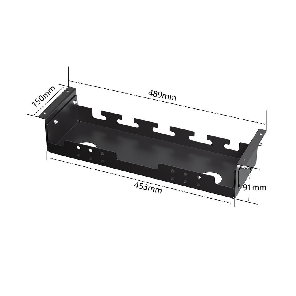 Carbon Steel Under Desk Cable Management Tray No Drill Wire Management 489*150*91mm for Adjustable Desk