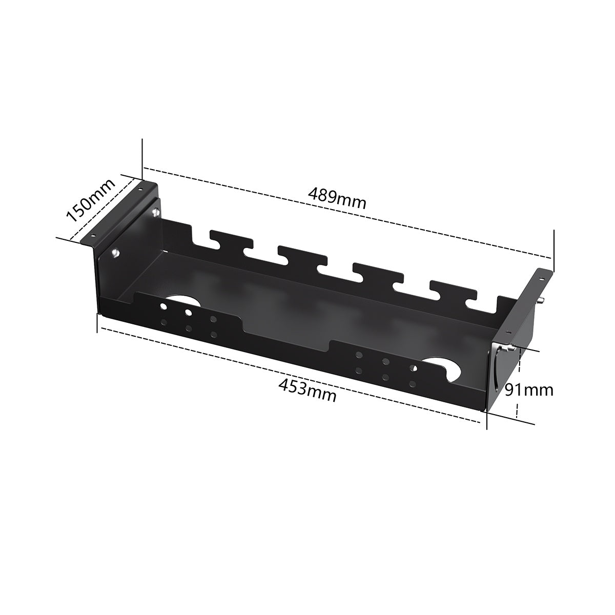 Carbon Steel Under Desk Cable Management Tray No Drill Wire Management 489*150*91mm for Adjustable Desk